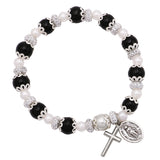 Simulated Pearl Beaded Stretch Rosary Bracelet with Crucifix and Miraculous Medal (See Available Colors)