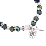 Beaded Stretch Rosary Bracelet with Crucifix and Miraculous Medal (See Available Colors)