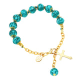 Marine Blue Genuine Murano Glass Sommerso Bead Gold Tone Rosary Bracelet Made in Italy, 7.25"-8"