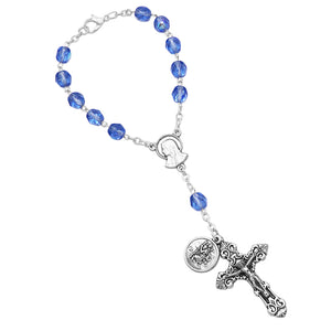 Blue Glass Bead One Decade Car Rosary with Saint Christopher Medal