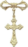 Crucifix Cross Medal Petite Brooch Pin, Silver and Gold, 1.75", Perfect for Baptism, Communion, Confirmation or Wedding (Gold Tone)