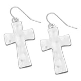 Chic Western Style Matte Finish Hammered Metal Cross Religious Dangle Earrings, 1.75" (See Available Colors)