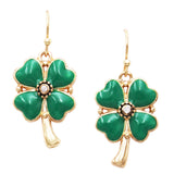 Lucky 4 Leaf Clover Shamrock St Patrick's Day Enamel Dangle Earrings, 1.25"