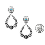 Western Navajo Bead Hoop Dangle Earrings, Silver Cross With Turquoise Howlite And Crystal Detail