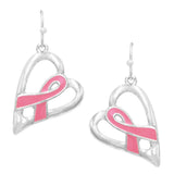 Breast Cancer Awareness Jewelry Pink Ribbon On Heart Filigree Earrings