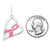 Breast Cancer Awareness Jewelry Pink Ribbon On Heart Filigree Earrings