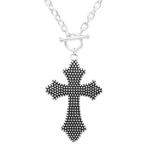 Reversible Statement Cross Pendant with The Lords Prayer on Toggle Style Necklace, 18"