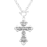 Reversible Statement Cross Pendant with The Lords Prayer on Toggle Style Necklace, 18"