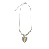 Inspirational Two Tone Heart And Cross Charm Love Pendant Necklace, 18"+3" Extender