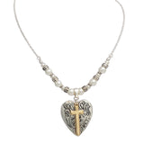 Inspirational Two Tone Heart And Cross Charm Love Pendant Necklace, 18"+3" Extender