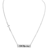 Stunning Silver Tone Inspirational Faith Hope Love Bar Pendant Engraved Necklace, 18"+3" Extender