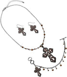 Stunning Vintage Vibes Orange Topaz Crystal Rhinestone Christian Passion Cross Hematite Tone Easter Gift Jewelry (3pc Set)