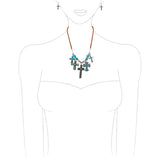 Cowgirl Chic Statement Western Style Christian Turquoise Cross Charms On Vegan Leather Braided Cord Necklace Earrings Gift Set,18"+3" Extension
