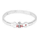 #1 Nurse Silver Tone Enamel RN Faith Hope Love Stretch Bracelet, 2.25"