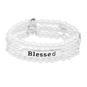 Chic Simulated 6mm Pearl With Blessed Charms Classic Stretch Bracelet