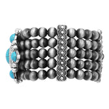 Chic Statement Western Cross With Turquoise Howlite Semi Precious Stone Burnished Silver Tone Beaded Stretch Bracelet, 7"