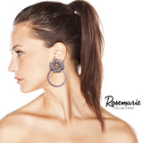 Unique Western Style Cross Howlite Center Two Tone Hoop Dangle Earrings, 3" (See Available Colors))
