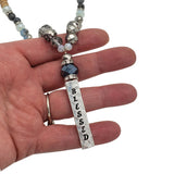 Natural Stone Wood And Faceted Glass Bead With Blessed Bar Pendant Necklace, 32"+3" Extender