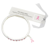 "Cure Hope Fight" Breast Cancer Awareness Pink Ribbon Stretch Crystal Bangle Bracelet