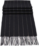 Soft Acrylic Winter Scarf, 66 x 12 Inches with 3 Inch Fringe, Cozy Cold Weather Accessory (Pinstripe, Army Green, White Pin)