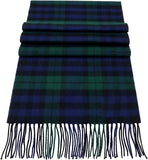 Soft Acrylic Winter Scarf, 66 x 12 Inches with 3 Inch Fringe, Cozy Cold Weather Accessory (Black Watch Taran Plaid, Navy, Green, Black)