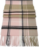Soft Acrylic Winter Scarf, 66 x 12 Inches with 3 Inch Fringe, Cozy Cold Weather Accessory (Plaid, Pink, Black, Taupe)