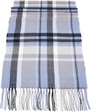 Soft Acrylic Winter Scarf, 66 x 12 Inches with 3 Inch Fringe, Cozy Cold Weather Accessory (Plaid, Periwinkle Blue, Grey, Navy)
