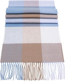 Soft Acrylic Winter Scarf, 66 x 12 Inches with 3 Inch Fringe, Cozy Cold Weather Accessory (Check, Sky Blue, Taupe, Grey)