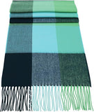 Soft Acrylic Winter Scarf, 66 x 12 Inches with 3 Inch Fringe, Cozy Cold Weather Accessory (Check Turquoise, Navy, Green)