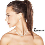 Simulated 8mm Glass Pearl Necklace Strand And Dangle Earrings Set, 16"-18" plus 3" Extender (White)