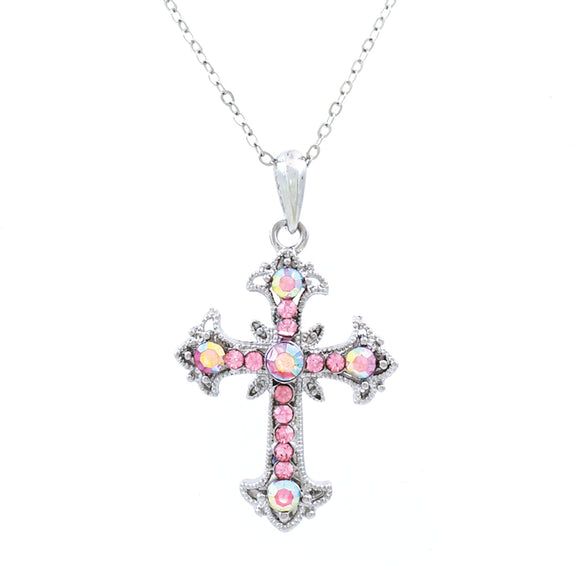 Decorative Crystal Cross Pendant Necklace, 18