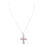 Decorative Crystal Cross Pendant Necklace, 18"-21" with 3" Extender (Pink Crystal)