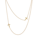 Religious Sideways Cross Double Strand Long Necklace, 24"+3" Extender