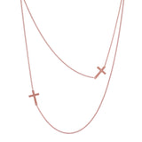 Religious Sideways Cross Double Strand Long Necklace, 24"+3" Extender