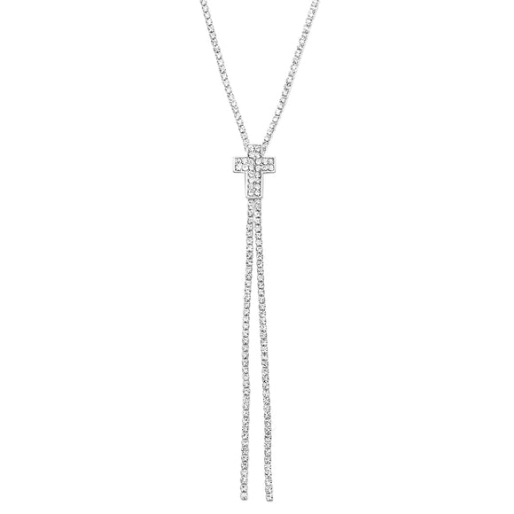 Stunning Lariat Slider Cross Crystal Necklace, 47
