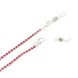 Elegant 3mm Crystal Rhinestone Strap Reader Eyeglass Chain Necklace Holder, 28.5" (Pink Silver Tone)