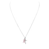 Women's Hope Breast Cancer Awareness Pink Crystal Ribbon and Cross Charm Necklace 22"