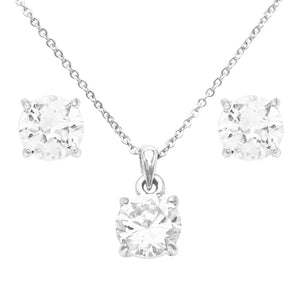 Premium Cubic Zirconia 8mm Solitaire Pendant Necklace Hypoallergenic Post Earrings Set (See Available Colors)