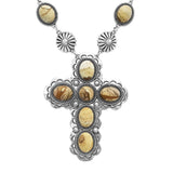 Chic Statement Western Semi Precious Howlite Stone Christian Cross Collar Pendant Necklace,16"+3" Extension (See Available Colors)
