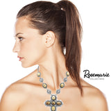 Chic Statement Western Semi Precious Howlite Stone Christian Cross Collar Pendant Necklace,16"+3" Extension (See Available Colors)