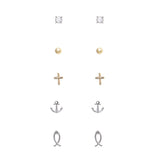 Set of 5 Pairs Hypoallergenic Small Crystal Stud Earrings (See Style Options)