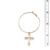 Polished Gold Tone Lever Back Hoop Earrings with Removable Textured Cross Charms, 3"