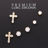 Set of 3 Cubic Zirconia Crystal Religious Cross Hypoallergenic Post Back Stud Earring Gift Set (See Color Options)