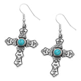 Western Style Turquoise Howlite Decorative Cross Religious Dangle Earrings, 1.75"-2" (See Available Sizes)