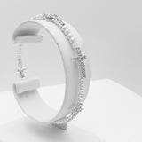 First Communion Simulated Pearl With Crystal Rhinestone Christian Cross Detail On Petite Flexible Wire Wrap Cuff Bracelet, 2.25"