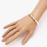 Chic Simulated 8mm Pearl And Chunky Gold Tone Block Letter MOM Stretch ID Bracelet