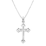 Dainty Sterling Silver Box Chain With Adjustable Slide And Stunning Crystal Baguette Christian Cross Necklace Pendant, 22"
