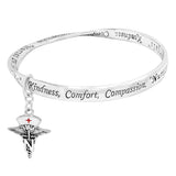 Inspirational Nurse Appreciation Twisted Bangle Bracelet With Charm, 2.5"