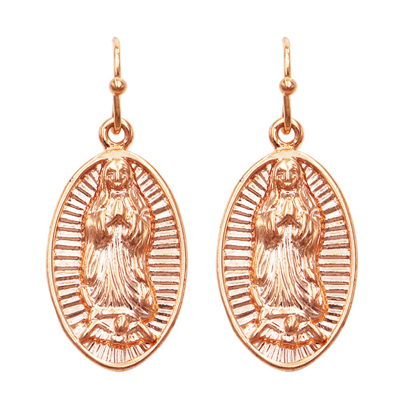 Our Lady of Guadalupe Rose Gold Tone Dangle Earrings, 1.25