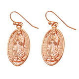 Our Lady of Guadalupe Rose Gold Tone Dangle Earrings, 1.25"